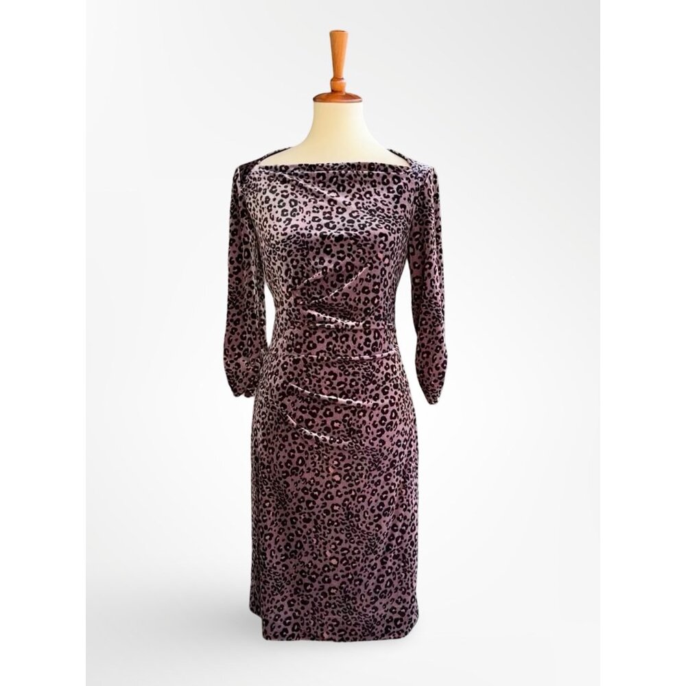 NWOT Tahari velvet animal print dress 6 S small leopard date quarter sleeves